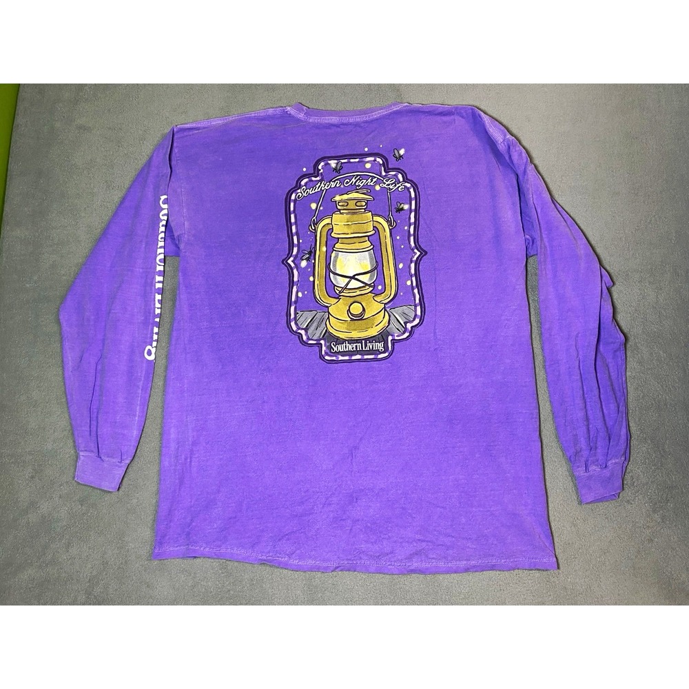 Southern Living Night Life Purple Graphic Long Sleeve Crew T Shirt Fireflies XL